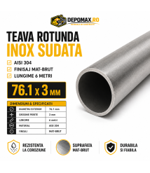 Teava rotunda inox sudata AISI 304, 76.1 x 3 mm, 6 metri Teava rotunda inox sudata AISI 304, 76.1 x 3 mm, 6 metri